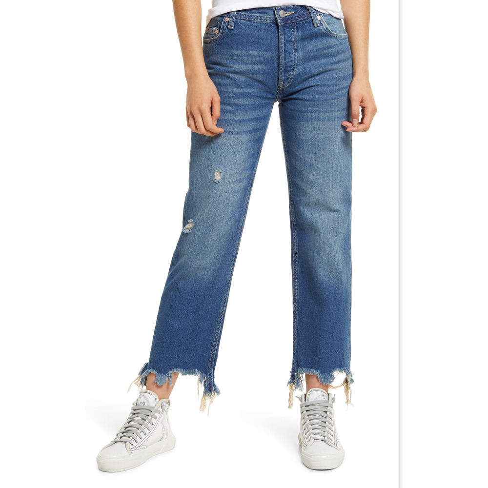 Free People We The Free Women's Maggie Ripped Ankle Straight Leg Jeans
